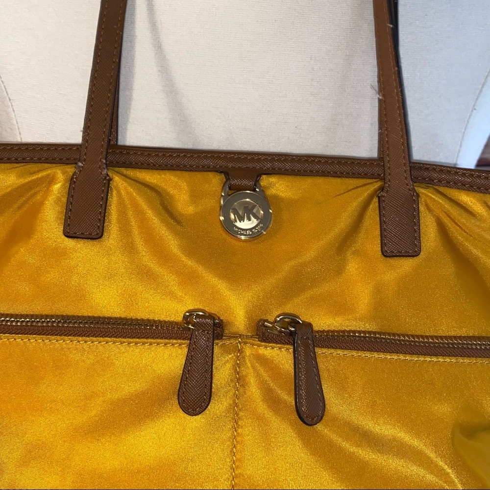 Michael Kors Kempton Golden Yellow Pocket Nylon Leather Trim Bag - Picture 5 of 14